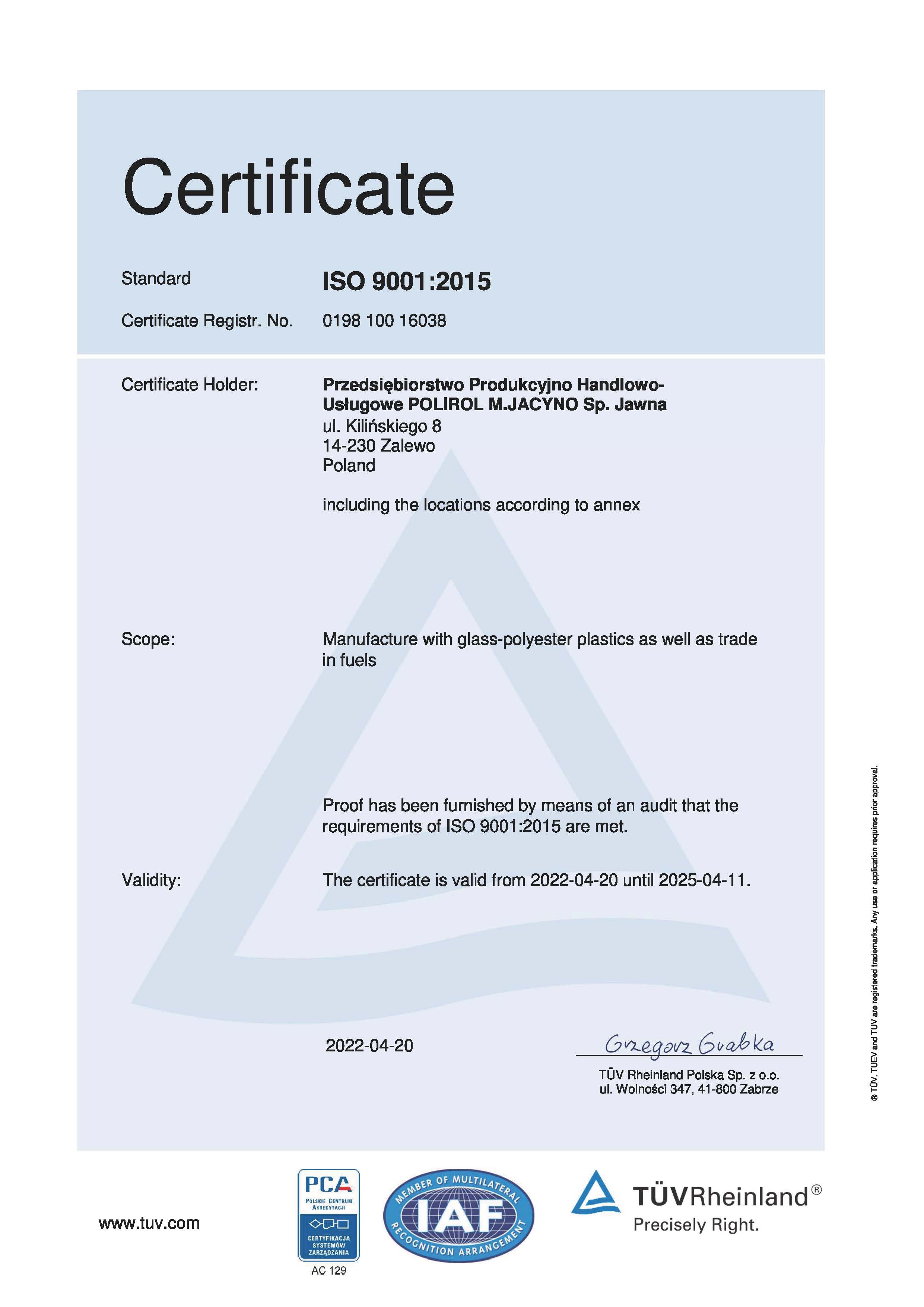 Certificate EN